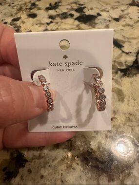 kate spade rose gold-tone hoop cubic zirconia earrings with scalloped edge